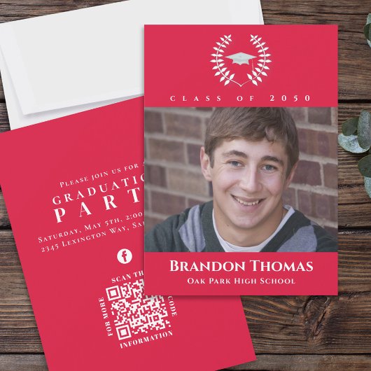 Rot und Weiß Abschluss Foto Classic Einladung