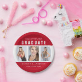 Rot und Weiß Abschluss FotoCollage Custom Pappteller (Party)