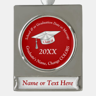 Rot und Weiß, Abschluss-Ornamente 2022, jedes Jah Banner-Ornament Silber