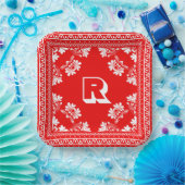 Rot und weiß Bandana-Design mit Monogramm Pappteller (Party)