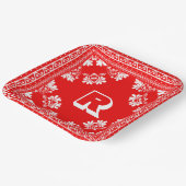 Rot und weiß Bandana-Design mit Monogramm Pappteller (Gewinkelt)