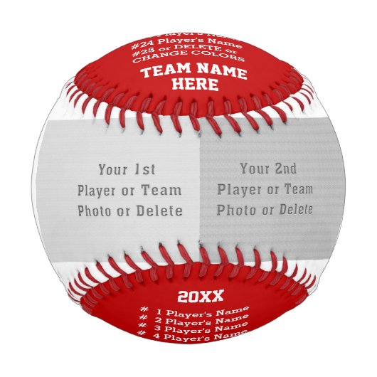 Rot und Weiß, Baseball mit Foto, Personalisiert (Vorderseite)