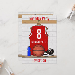 Rot und Weiß Basketball Jersey Geburtstagsparty Einladung