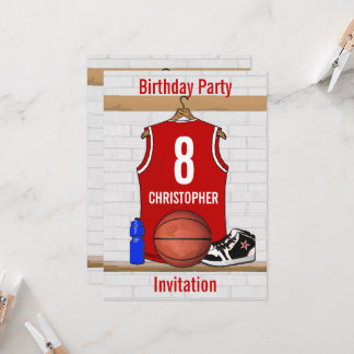 Rot und Weiß Basketball Jersey Geburtstagsparty Einladung