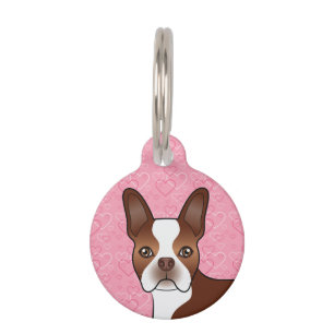Rot und Weiß Boston Terrier Kopf auf rosa Herzen Haustiermarke