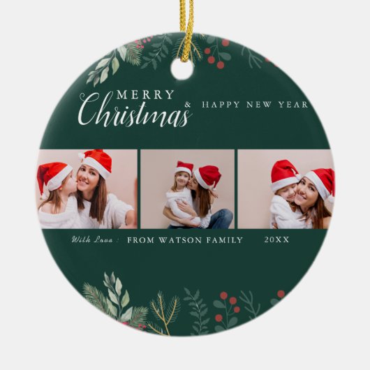 Rot und Weiß Candy Cane Holiday Foto Collage Ceram Keramik Ornament (Vorne)