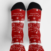 Rot und Weiß Chalk Schneemann-Let it Schnee Socken (Oben)