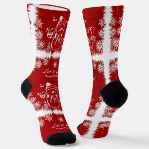 Rot und Weiß Chalk Schneemann-Let it Schnee Socken