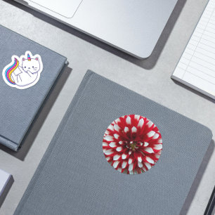 Rot und Weiß Dahlia Floral Runder Aufkleber