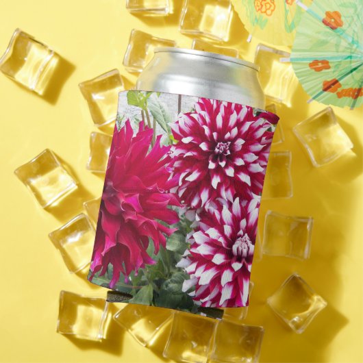 Rot und Weiß Dahlias Floral Can Cooler Dosenkühler (In Situ Sommer)