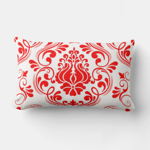 Rot und Weiß Damask Floral Elegantes Muster Lendenkissen