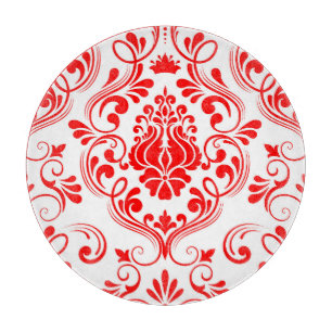 Rot und Weiß Damask Floral Elegantes Muster Schneidebrett
