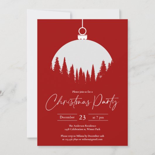 Rot und Weiß Dekoration Ball Weihnachtsfest Party Einladung (Vorderseite)