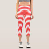 Rot und weiß, einfach, horizontal gestreift capri leggings (Vorderseite)