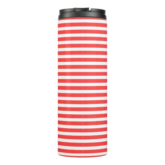 Rot und weiß, einfach, horizontal gestreift thermosbecher (Rückseite)