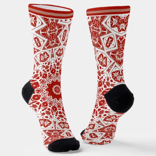 Rot und Weiß, ethnische Bandana Socken (Gewinkelt)