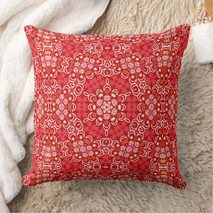 Rot und weiß ethnisches Boho-Ornament rustikal  Kissen