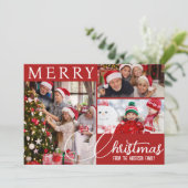 Rot und Weiß frohe Weihnachten Drei Fotos festlich (Stehend Vorderseite)