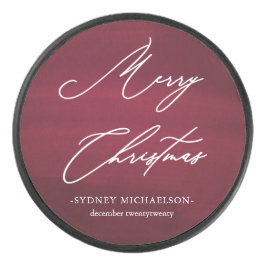 Rot und Weiß frohe Weihnachten mit Namen und Jahr Eishockey Puck