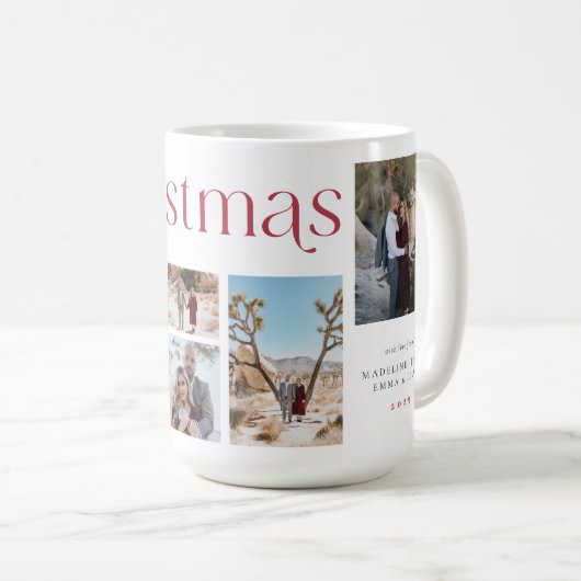 Rot und Weiß frohe Weihnachten Modernes Foto Kaffeetasse (VorderseiteRechts)