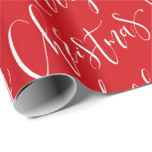 Rot und Weiß frohe Weihnachtskalligraphie Urlaub Geschenkpapier (Rolleneckpunkt)