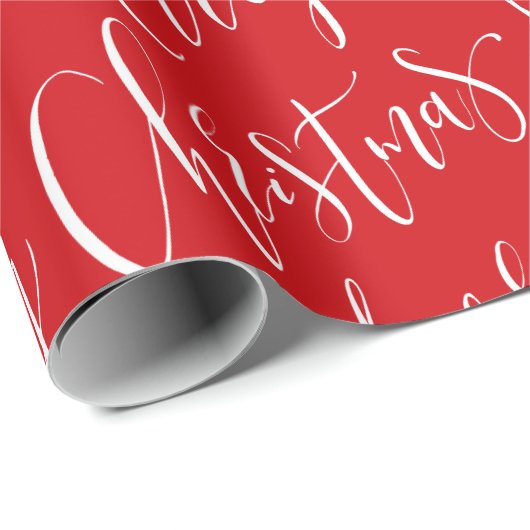 Rot und Weiß frohe Weihnachtskalligraphie Urlaub Geschenkpapier (Rolleneckpunkt)