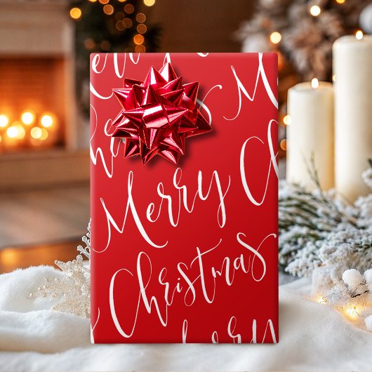 Rot und Weiß frohe Weihnachtskalligraphie Urlaub Geschenkpapier