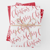 Rot und weiß frohe Weihnachtsschneeflocken Sterne Geschenkpapier Set (Beispiel)