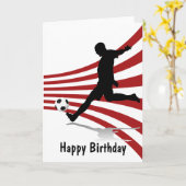 Rot und Weiß Fußball Spieler glücklich zum Geburts Karte (Gelbe Blume)