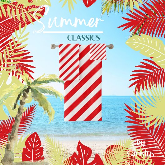 Rot und Weiß gestreift Badhandtuch Set