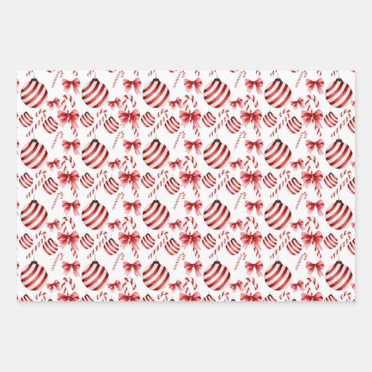 Rot und weiß gestreifte Bälle und Kanistöcke Geschenkpapier Set (Vorderseite 3)