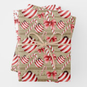 Rot und weiß gestreifte Bälle und Kanistöcke Geschenkpapier Set (Beispiel)