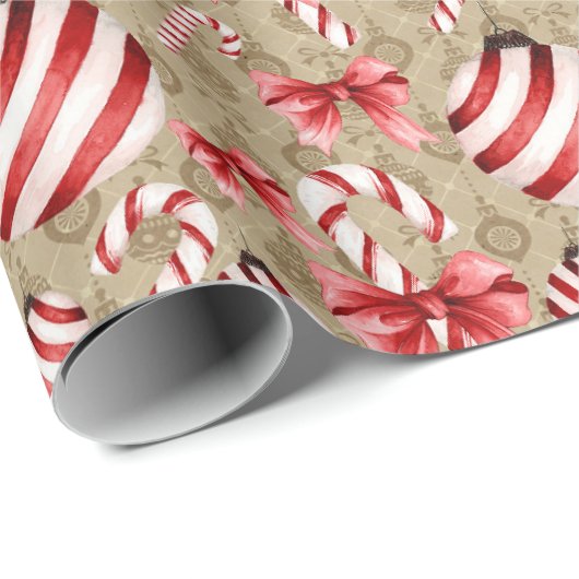 Rot und weiß gestreifte Kanistchen und Bälle Geschenkpapier (Rolleneckpunkt)