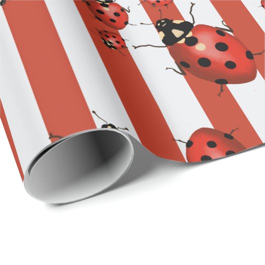 Rot und Weiß gestreifte Ladybug Geschenkpapier (Rolleneckpunkt)