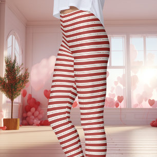 Rot und Weiß gestreifter Valentinstag Leggings