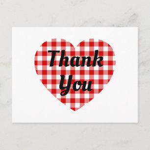 Rot und Weiß Gingham Herzgestalt Danke Postkarte