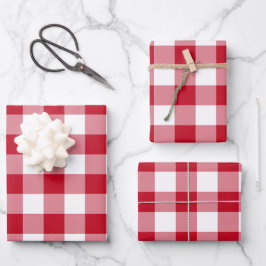 Rot und Weiß Gingham Karo Kariert Geschenkpapier Set