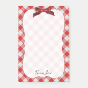Rot und Weiß Gingham Karo Pattern Personalisiert Post-it Klebezettel
