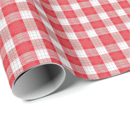 Rot und Weiß Gingham Karo Picnic Geschenkpapier (Rolleneckpunkt)
