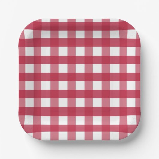 Rot und Weiß Gingham Pappteller (Vorderseite)