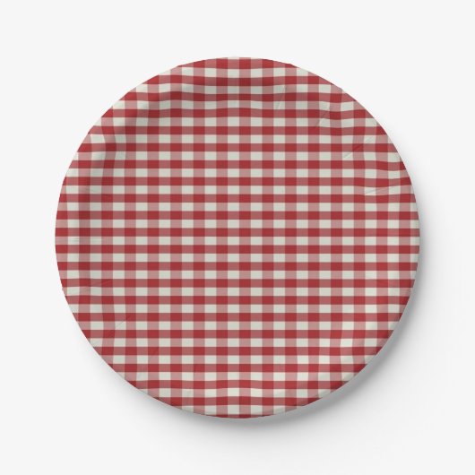 Rot und Weiß Gingham Pappteller (Vorderseite)