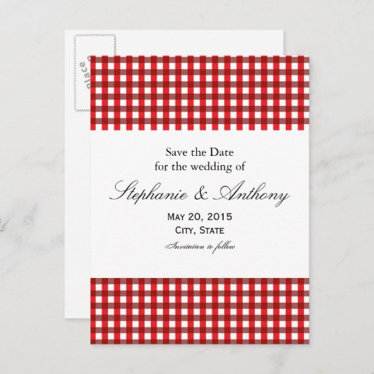 Rot und Weiß Gingham Pattern Barbeque Ankündigungspostkarte (Vorne/Hinten)