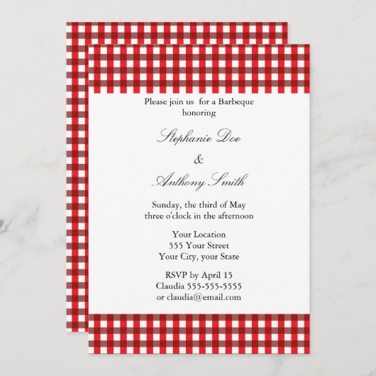 Rot und Weiß Gingham Pattern Barbeque Einladung (Vorne/Hinten)