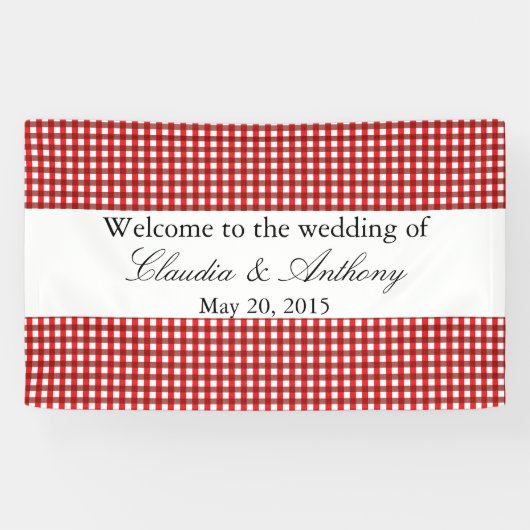 Rot und Weiß Gingham Pattern Barbeque Wedding Banner (Horizontal)