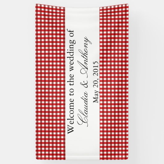 Rot und Weiß Gingham Pattern Barbeque Wedding Banner (Vertikal)