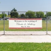 Rot und Weiß Gingham Pattern Barbeque Wedding Banner (Insitu)