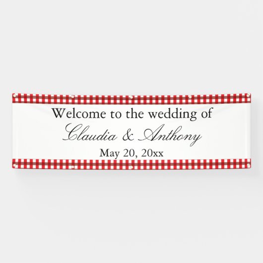Rot und Weiß Gingham Pattern Barbeque Wedding Banner (Horizontal)