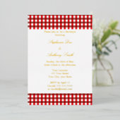 Rot und Weiß Gingham Pattern Barbeque Wedding Folieneinladung (Stehend vorne)