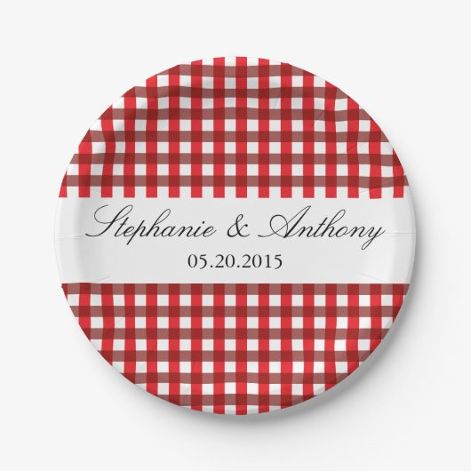 Rot und Weiß Gingham Pattern Barbeque Wedding Pappteller (Vorderseite)