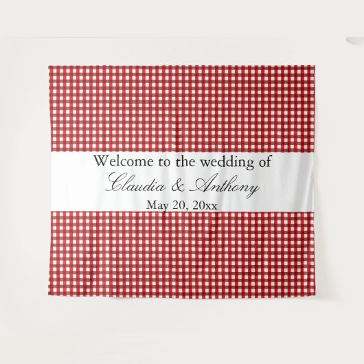 Rot und Weiß Gingham Pattern Barbeque Wedding Wandteppich (Vorderseite (Horizontal))